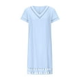 thumbnail image 3 of Jusqu'à 65 % de Réduction! Robes de Mode d'Été pour Femmes 2024 Grande Taille Coton Lin Couleur Unie Robe en Dentelle Soluble dans l'Eau Manches Courtes Col en V Longueur Genou, 3 of 5