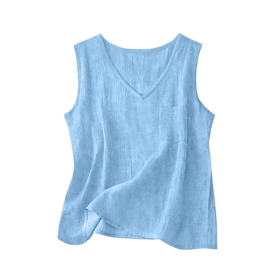Gauze Sleeveless Tops for Women Cotton Linen Shirts for Women Plus Size All White Vacation Outfit Beach Putfits Womens Tank Top Undershirt Cute Tank Sky Blue Bust-43.31''