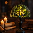 thumbnail image 6 of Halloween Green Dome Night Light, 7.9in LED Table Lamp with Tiffany Style Shade for Bedroom, Mantel and Party Decor, 6 of 7