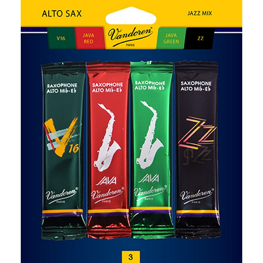 Vandoren Alto Sax Jazz Reed Mix Card includes 1 each ZZ, V16, Java and