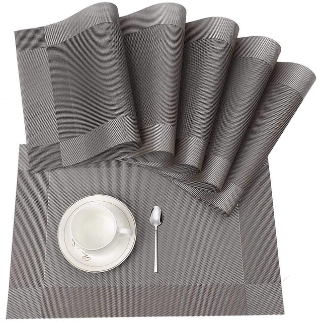 6 manteles individuales de PVC de estilo occidental, color plateado y negro. Adepaton MZQ-0365