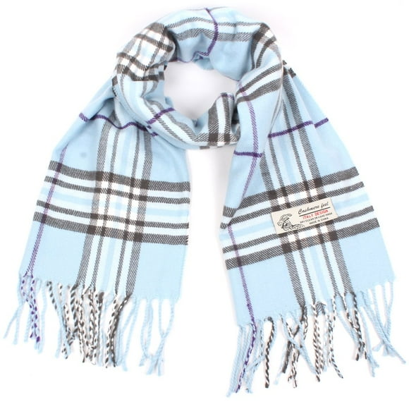Plaid Cashmere Feel Classic Soft Luxurious Winter Scarf For Men Women (Baby Blue)