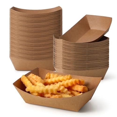 Fit Meal Prep 1000 Pack 1 lb Paper Food Boats Heavy Duty Disposable Trays, Kraft Brown, for Parties Fairs Picnics Carnivals Holds Tacos Nachos Fries Hot Dogs Grease Resistant