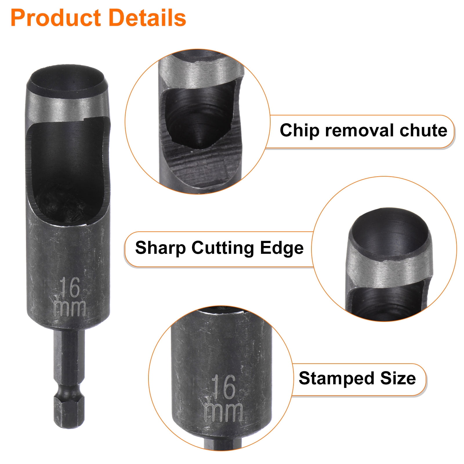 Uxcell 4pack 15mm,16mm Leather Hollow Hole Punch with 1/4" Hex Shank for Drill, Belt Hole Punch Punching Cutter Tool