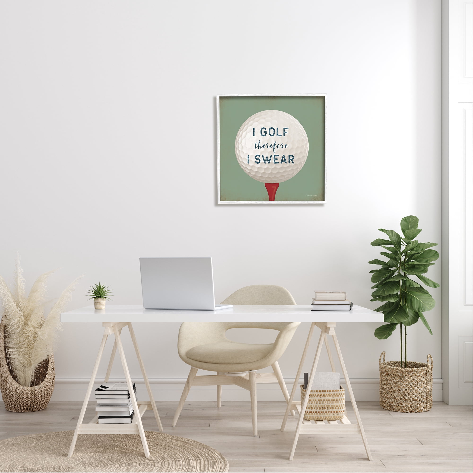 Stupell Golf Therefore I Swear Funny Sports Sports Painting White Framed Art Print Wall Art