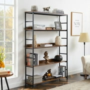 5-Tier Home Office Bookcase Open Bookshelf Storage Large 5 Shelf Bookshelf Furniture with Metal Frame, Brown