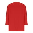 thumbnail image 5 of Ltctricy T Shirts for Women Fashion 3/4 Length Sleeve V Neck Scalloped Trim Solid Color Tunic Tops Casual Loose Tee Blouses(Red,Small), 5 of 6
