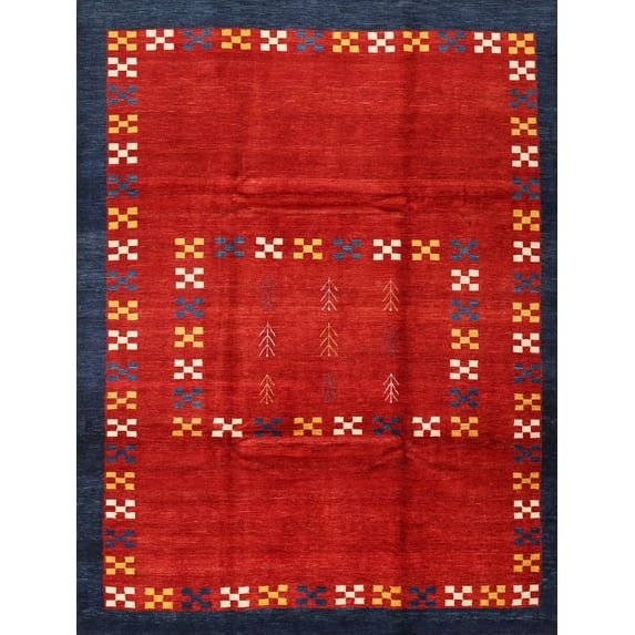 Ahgly Company Indoor Rectangle Contemporary Red Abstract Area Rugs, 7' x 9'