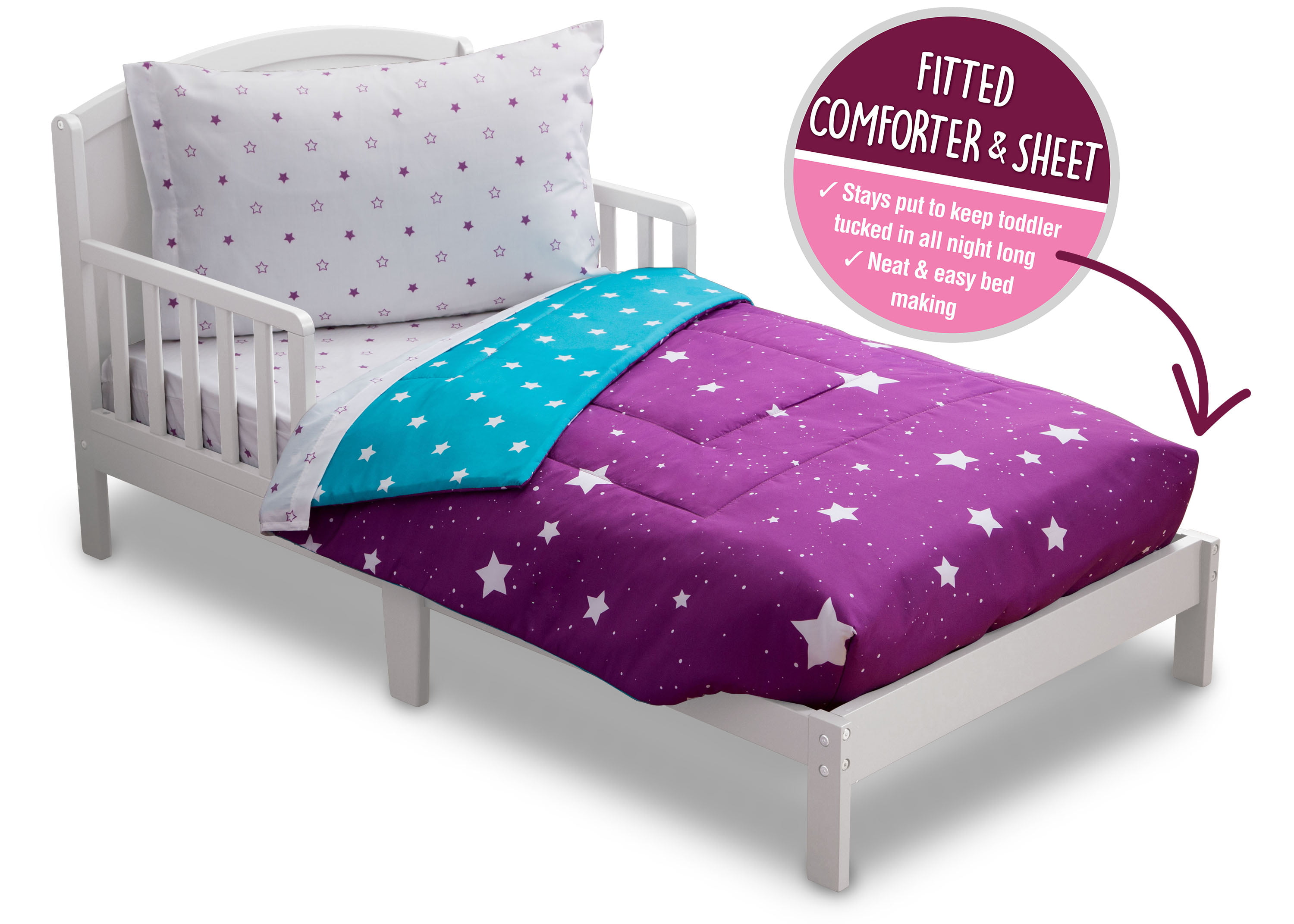 Delta 4 Piece Bedding Sets, Toddler Bed with Comforter, Flat Top Sheet,  Fitted Bottom Sheet, Pillowcase