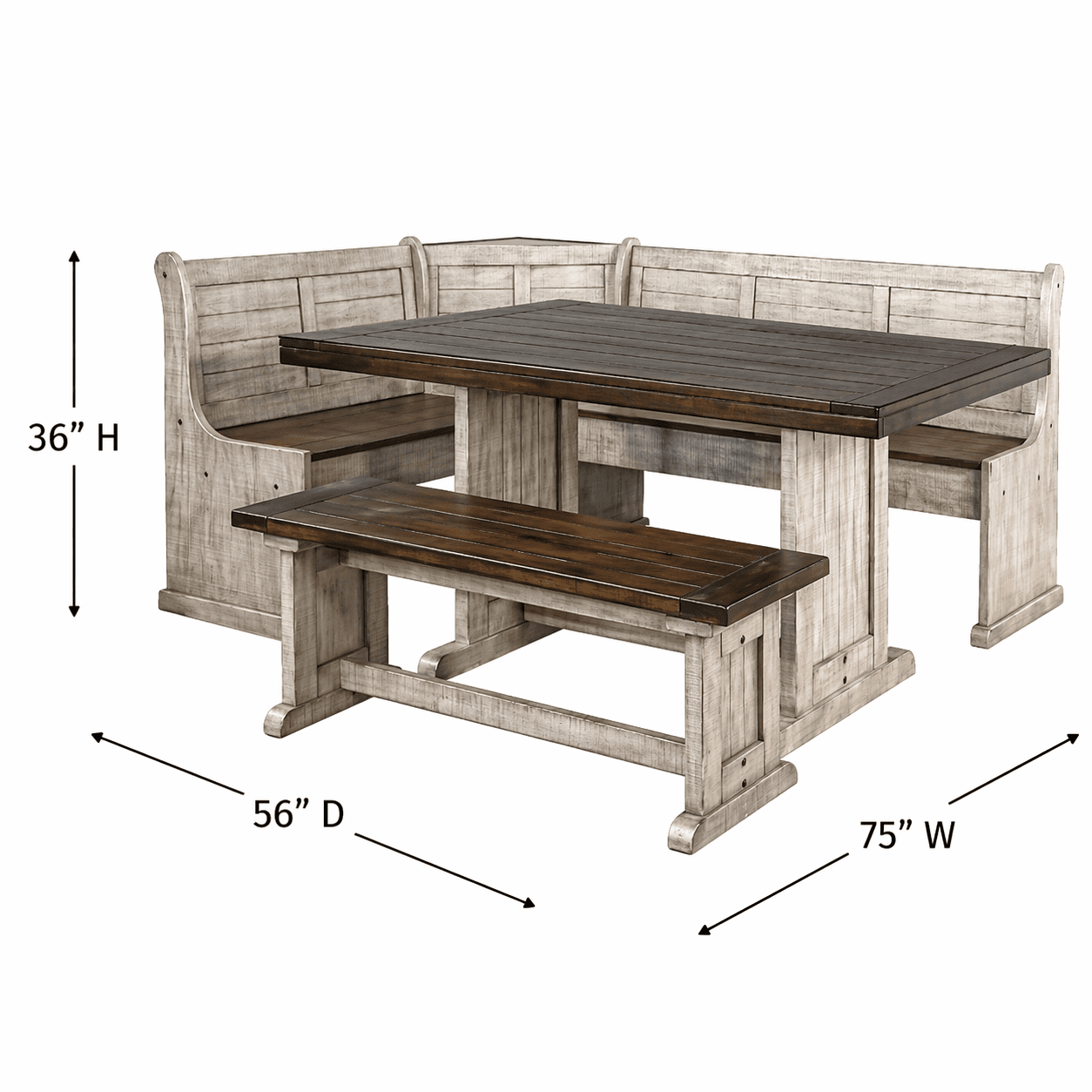 Pemberly Row 4 Piece Farmhouse Wood Dining Set in White and Brown