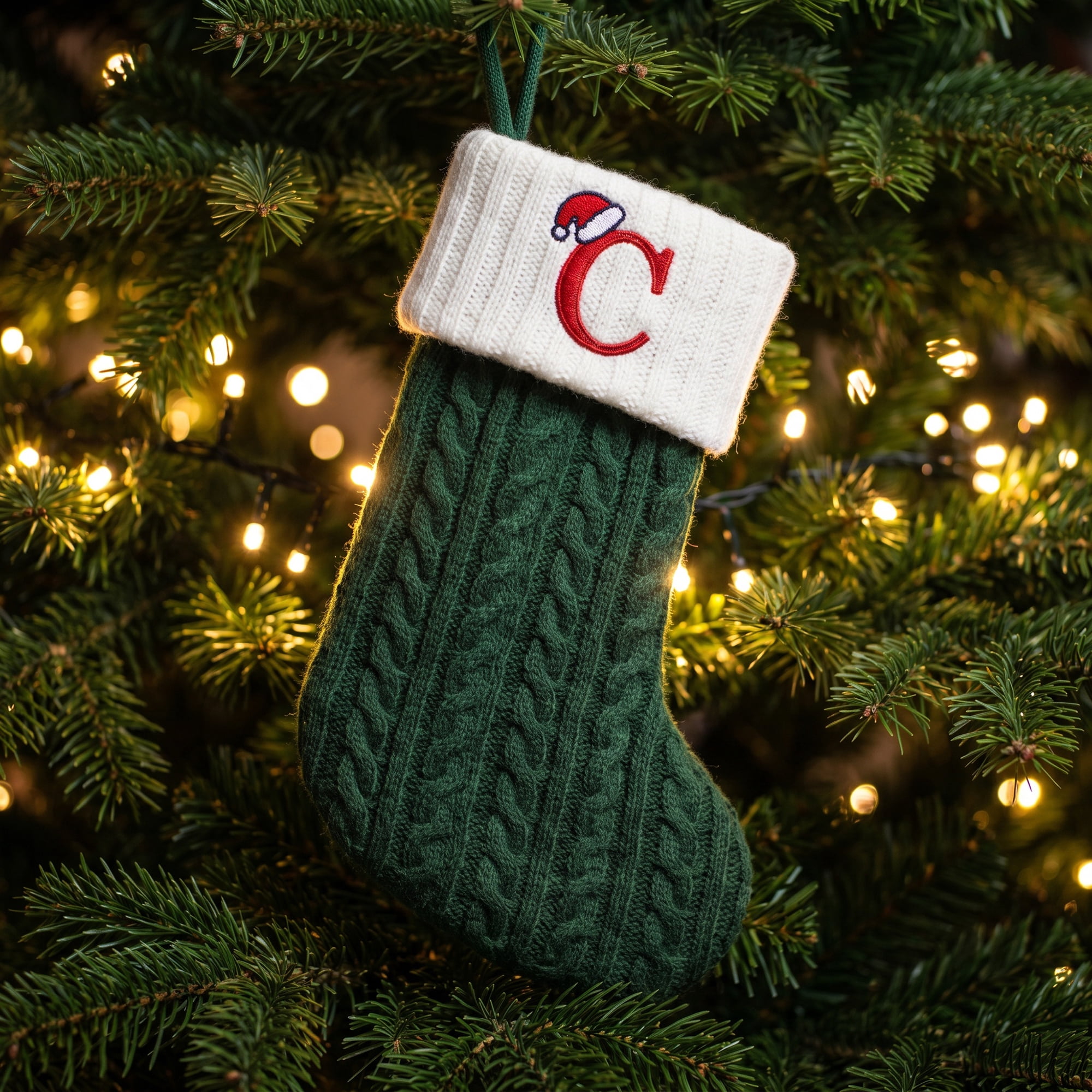 Unique Bargains Christmas Luxury Grand Hearth Accent Stocking Green Letter C 8"