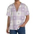 thumbnail image 3 of KLL Floral Purple Buffalo Plaid Print Men's Shirt Short Sleeve Button Down Summer Cuba Beach Shirts- 3X-Large, 3 of 7