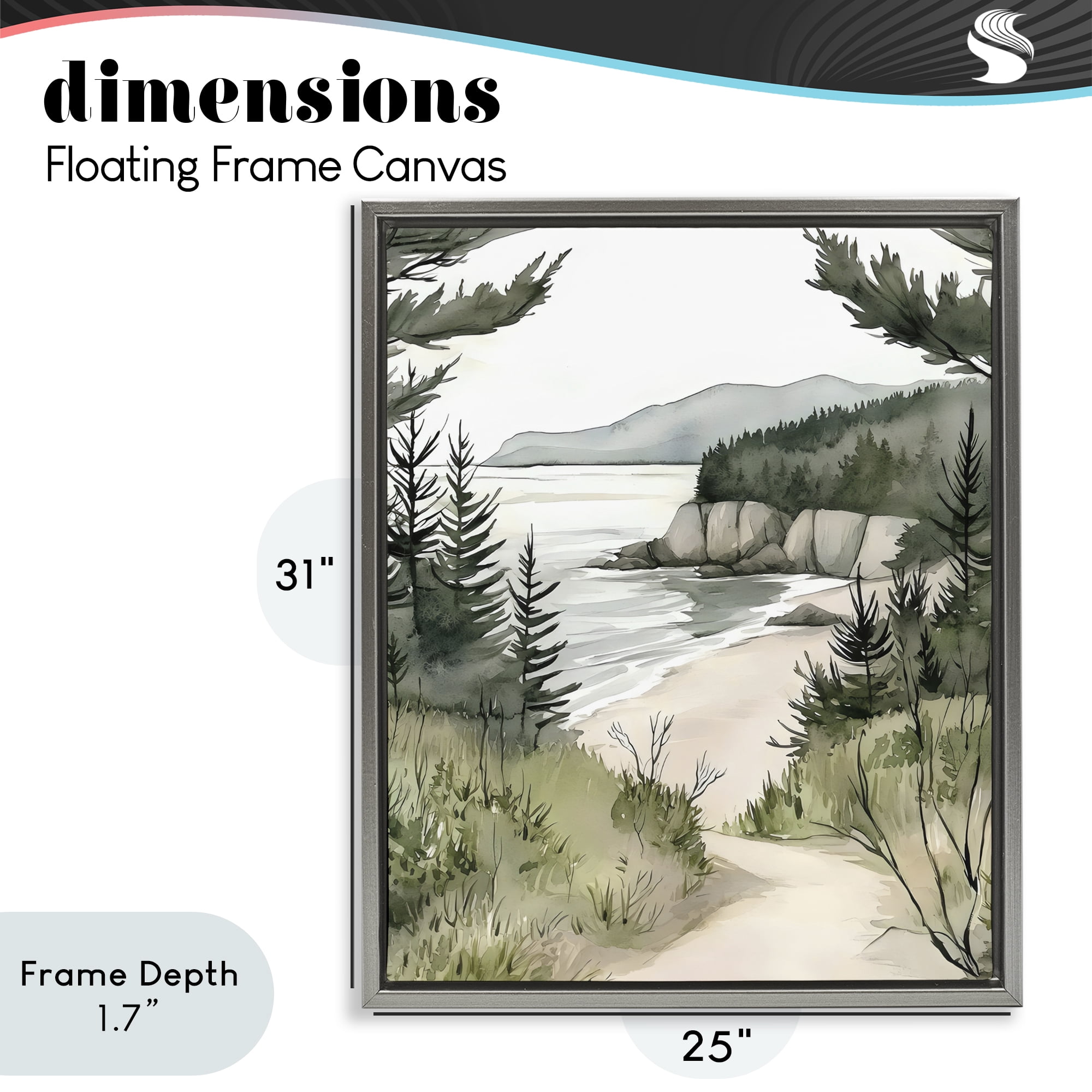 Stupell Industries Coastal Calm Winding Path Gray Framed Floater Canvas Wall Art, design by Riley B