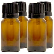 Amber Glass Bottle - 10 ml (1/3 fl oz) w/ Euro Dropper & Tamper-Evident Cap - Pack of 4