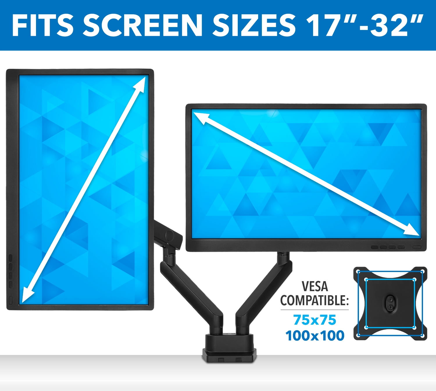 Mount-lt! Dual Monitor Desk Mount | Fits 17"-32" Computer Screens | Full Motion Arms