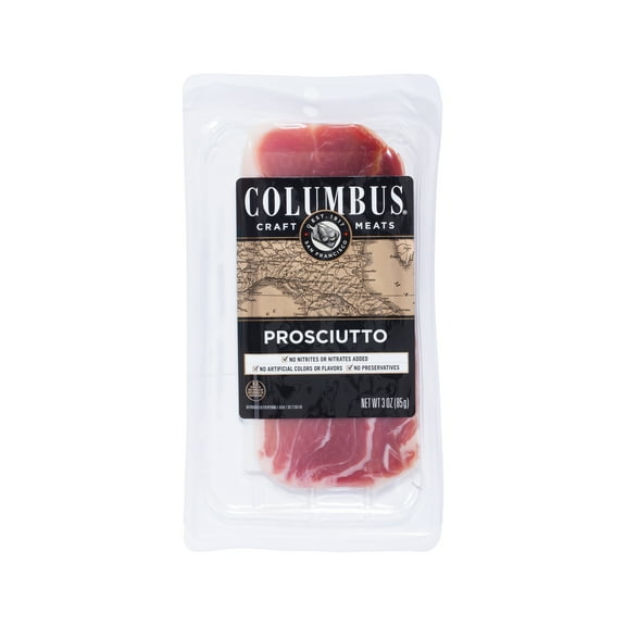 COLUMBUS Sliced Pork Prosciutto, Sliced Charcuterie Meat, Serving size 28 g, 3 oz Plastic Tray Package