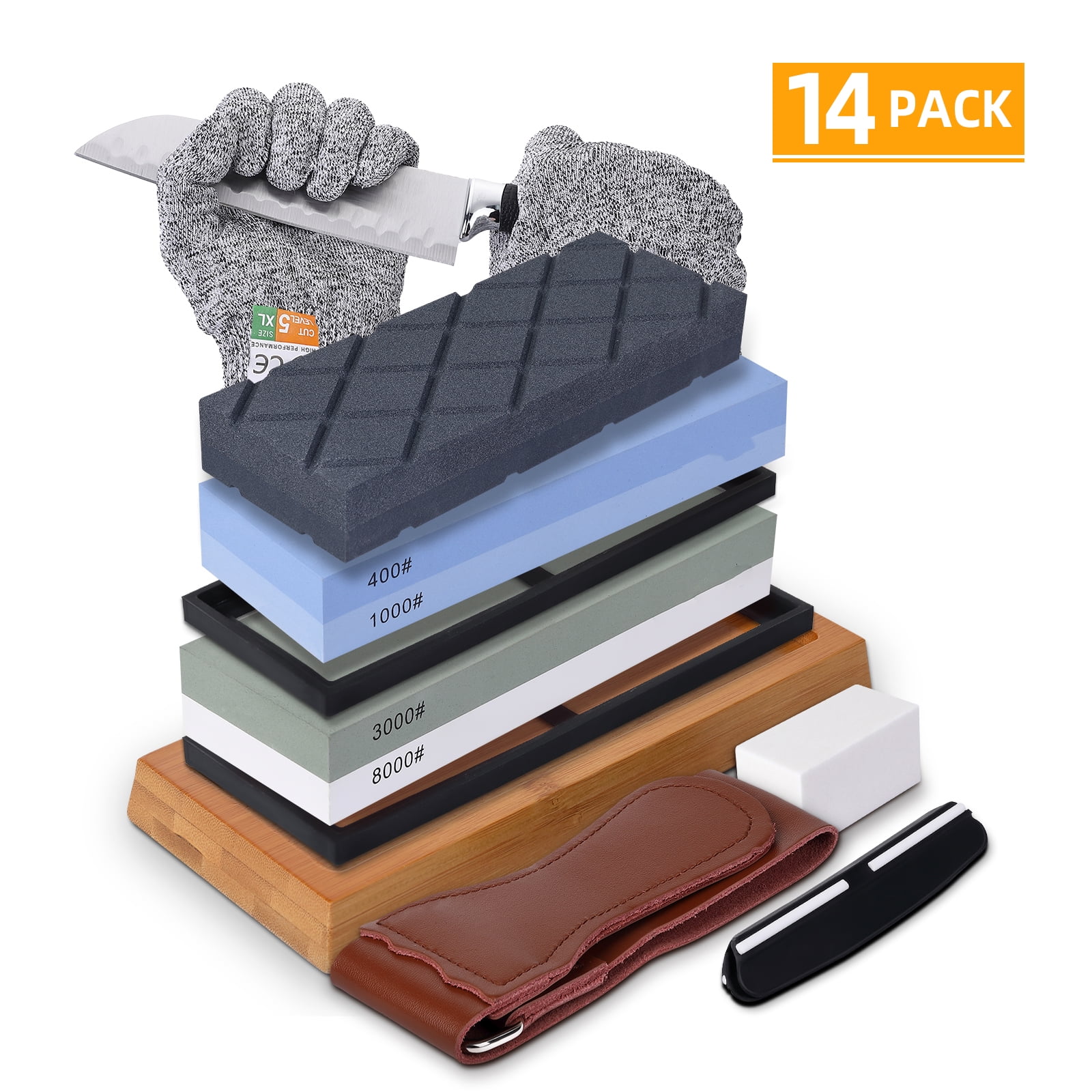 Sharpening Stone Whetstone Set 2 Side Grit 1000/6000, Kitchen Knife  Sharpener Stone Kit with Flattening Stone, Non-slip Rubber Bases & Angle  Guide, Anti-cut Gloves