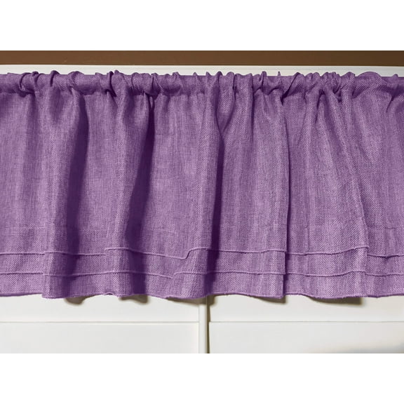 faux burlap window valance 58 wide lavender with pleated ruffles