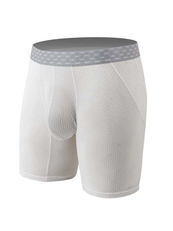 Mens Summer Underwear Mesh Quick Dry Polyamide Boxer Briefs Active Sports Soft Breathable Underwear Men's Ice Silk Solid Color Mid Waist Underwear White L