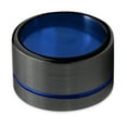 thumbnail image 2 of P. Manoukian Tungsten Wedding Band Ring 12mm for Men Women Black Blue Off Set Line Flat Cut Brushed Lifetime Guarantee Size 4, 2 of 4