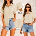 thumbnail image 2 of Enmain Womens Button Down Shirt Short Sleeve Collared Textured Summer Tops Casual Beach Shirt Beige L, 2 of 8