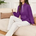 thumbnail image 5 of Otntypg Women's Hoodies Thick Fleece Lined Hooded Sweatshirt Plush Thick Warm Sherpa Lined Heavyweight Long Sleeve Drawstring Pullover Tops with Pocket Purple XL, 5 of 8
