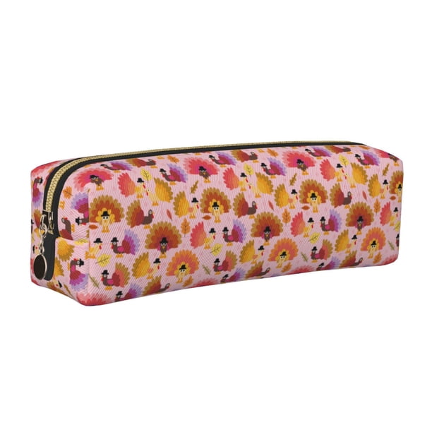 Balery Happy Thanksgiving Turkey Estuche de Lápices de Cuero Impreso, Estuche para Suministros de Arte, Estuche de Lápices con Cremallera, Estuche de Almacenamiento de Papelería