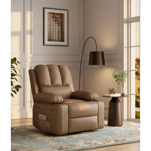 Recliner Chair, Swivel Rocker Recliners with Heat and Massage, 90° - 150° Adjustable, 360° Swivel Reclining Chair with Side Pockets for Living Room, Bedroom