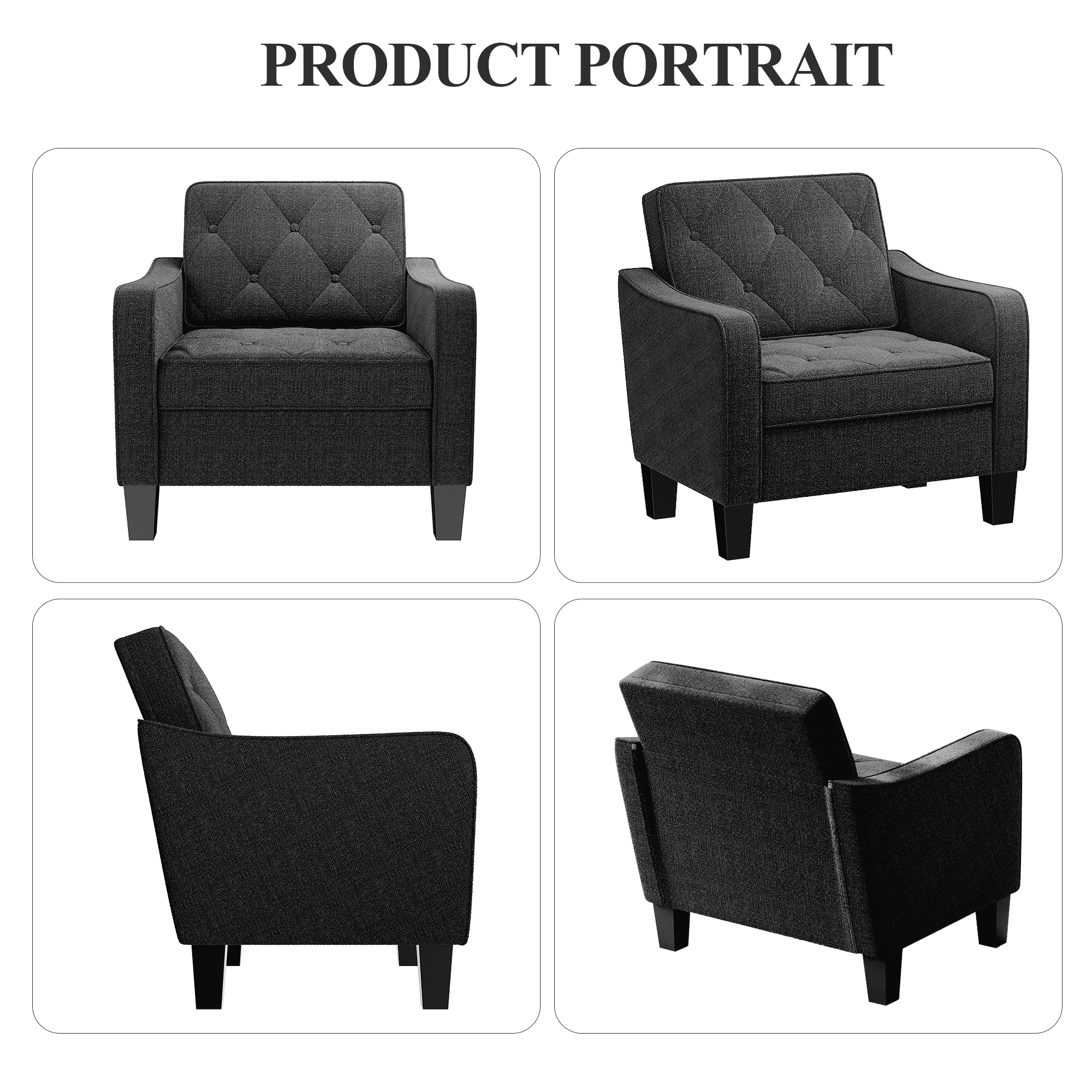 LAZZO Accent Chair, Comfy Tufted Living Room Arm Chair, Modern Upholstered Club Chair，Gray-2 Pack