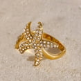thumbnail image 6 of Starfish Ring for Women 18K Gold Plated Adjustable Open Band Cubic Zirconia Sea Star Statement Ring Hypoallergenic Stainless Steel Trending Aesthetic Beach Jewelry for Summer Vacation Daily Wear, 6 of 6