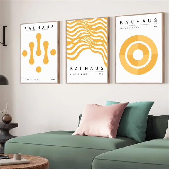 3pcs Unframed Yellow Bauhaus Poster Medieval Modern Abstract Geometry Print Wall Art Minimalist Canvas Painting Picture Office Living Room Home Decoration No Frame