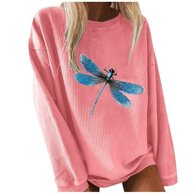Chandail Mode Femme Couleur Unie Imprimé Papillon Manches Longues