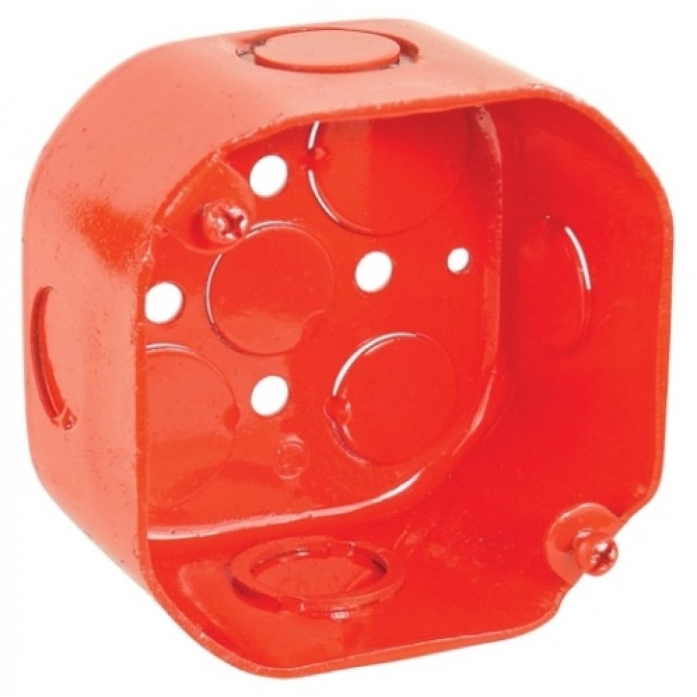 2 Pcs, 4 In. Octagon Box, Red, 21/8 In. Deep, (2) 1/2 In. & (2) 1/23/