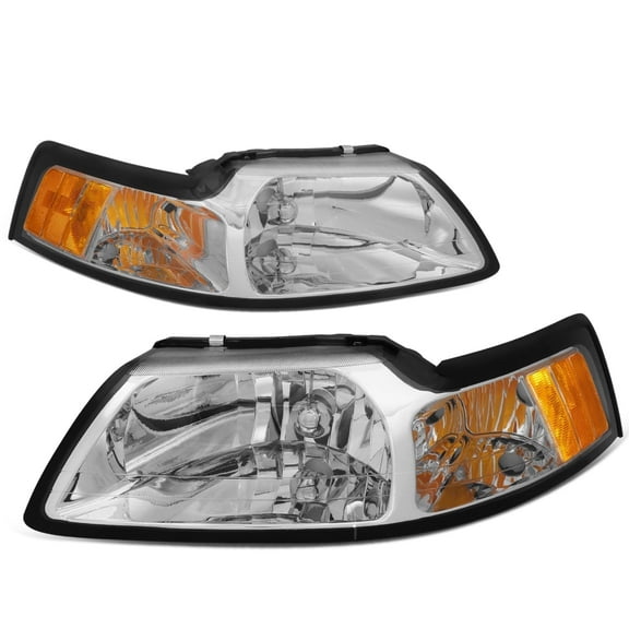 DNA Motoring For 99-04 Ford Mustang Chrome Amber Corner Headlight Lamps Pair Replacement