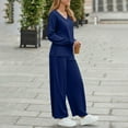 thumbnail image 4 of Womens Loungewear Sets Loose V Neck Long Sleeve Sweatshirt Wide Leg Pants 2 Piece Tracksuit Outfits with Pockets New Travel Outfits for Women for Going out Navy XXL, 4 of 9