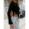 thumbnail image 2 of Women's Fashion Long Sleeve T-Shirt, Solid Color Fitted Round Neck, Pullover Base Layer Top, 2 of 5