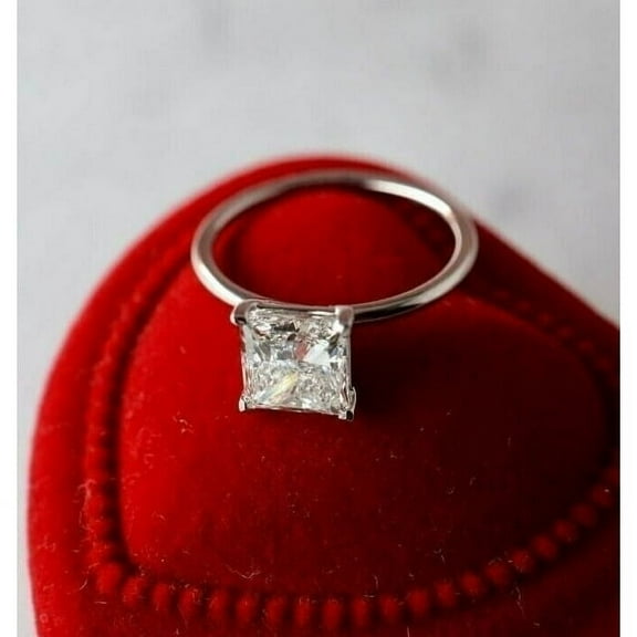 2Ct Princess Cut Lab Created Diamond Solitaire Engagement Ring Real 925 Sterling Silver 14K White Gold Plated Silver