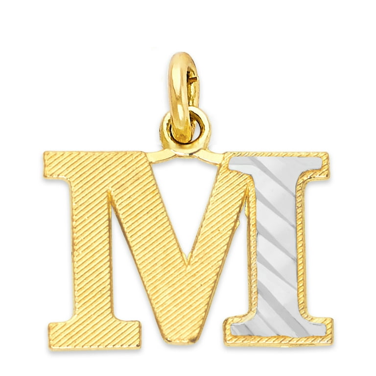 10k Solid Two Tone Gold Letter M Charm for Bracelet, Dainty Initial Jewelry  for Her
