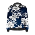 thumbnail image 5 of Herrnalise Women's Bomber Jacket Casual Coat Zip Up Outerwear Windbreaker Floral Prints Overcoat With Pockets Navy,S, 5 of 5