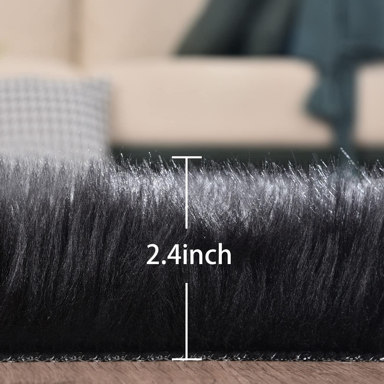 ORINOVA Black Washable Fluffy Area Rugs For Bedroom Shaggy Faux Sheepskin Fuzzy Fur Carpet For Living Room Hallway Nursery Rugs Runner 2x6