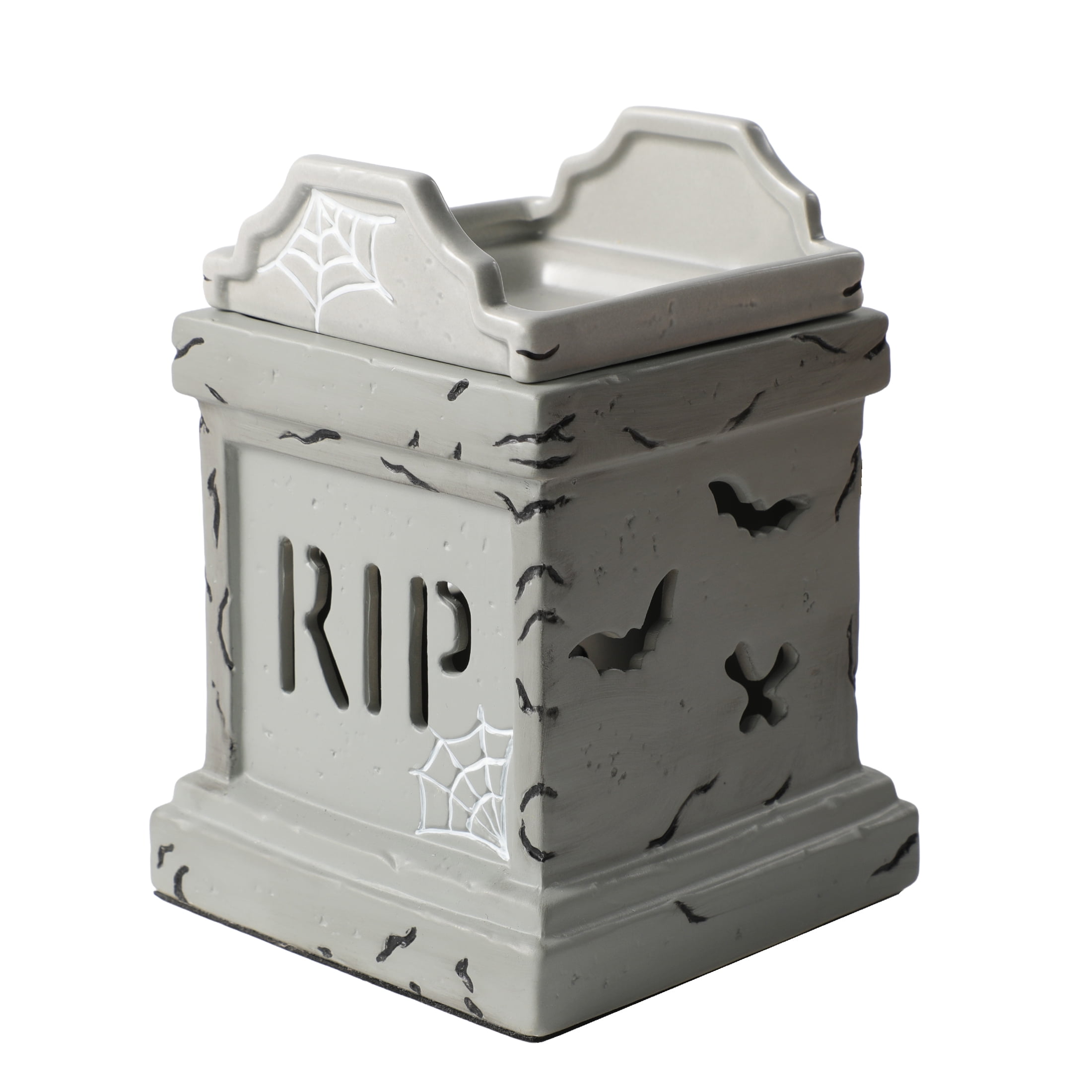 Better Homes & Gardens Halloween Ceramic Electric Plug-in Wax Melt Warmer with Farm Apple Pumpkin Wax Melts, Tombstone
