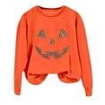 thumbnail image 4 of XFeng Women Crew Neck Long Sleeve Sweatshirt, Rhinestone Jack-O-Lantern Pumpkin Face Graphic Casual Holiday Pullover Top, 4 of 5
