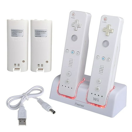 Nintendo Wii Docking Station, Wii Remote Dock by Insten Dual Remote Controller Docking Station Cradle with 2-pack Rechargeable Batteries For Nintendo Wii / Wii U - (Best Rechargeable Batteries For Wii Remote)
