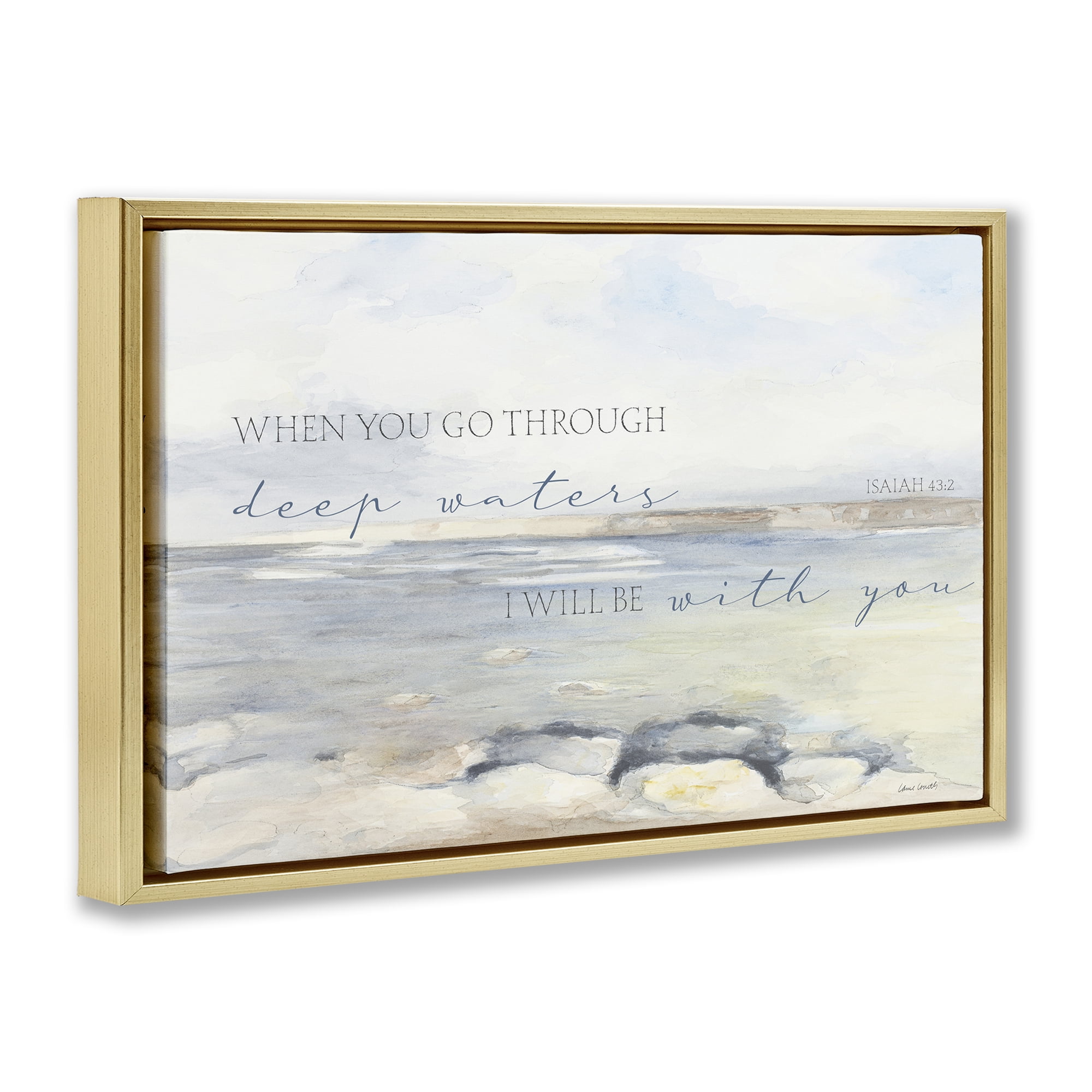 Stupell Industries Deep Waters Isaiah 43:2 Gold Framed Floater Canvas Wall Art, design by Lanie Loreth