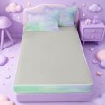 thumbnail image 4 of meiyoeat Purple Green Watercolor Cloud Zipper Full Size Comforter Sets with Fitted Sheet and 2 Pillowcases,Soft Ombre Print Zipper Bedding Set For Girls,Light Gray Reversible,4 Pieces, 4 of 7
