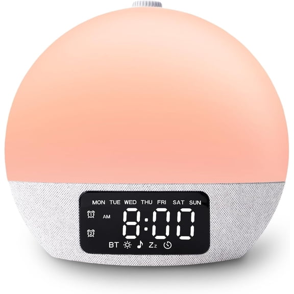 Sunrise Alarm Clocks White Noise Sound Machine with 25 Soothing Sounds, 17 Night Lights, Bluetooth Speaker Wake Up Light Alarm Clock for Bedrooms, Heavy Sleepers, Baby, Kids