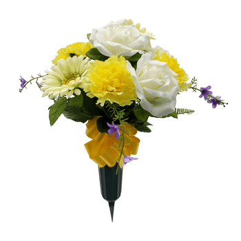 Mainstays 20 Artificial Flower, Rose and Daisy, Cemetery Vase, Cream and Light Green Color.