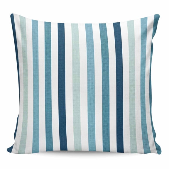 Throw Pillow Covers 20x20 Inch, Teal Blue Stripe Decorative Pillow Cases for Couch Sofa Bed, Ombre Geometric Aqua Vertical Striped Cotton Linen Square Home Decor Pillowcases with Hidden Zipper
