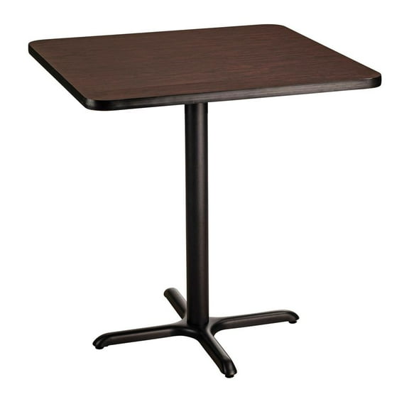 36" Square Cafe Table With "X" Base, 36" Height, Particleboard Core T-Mold, Mahogany Top, Black Frame