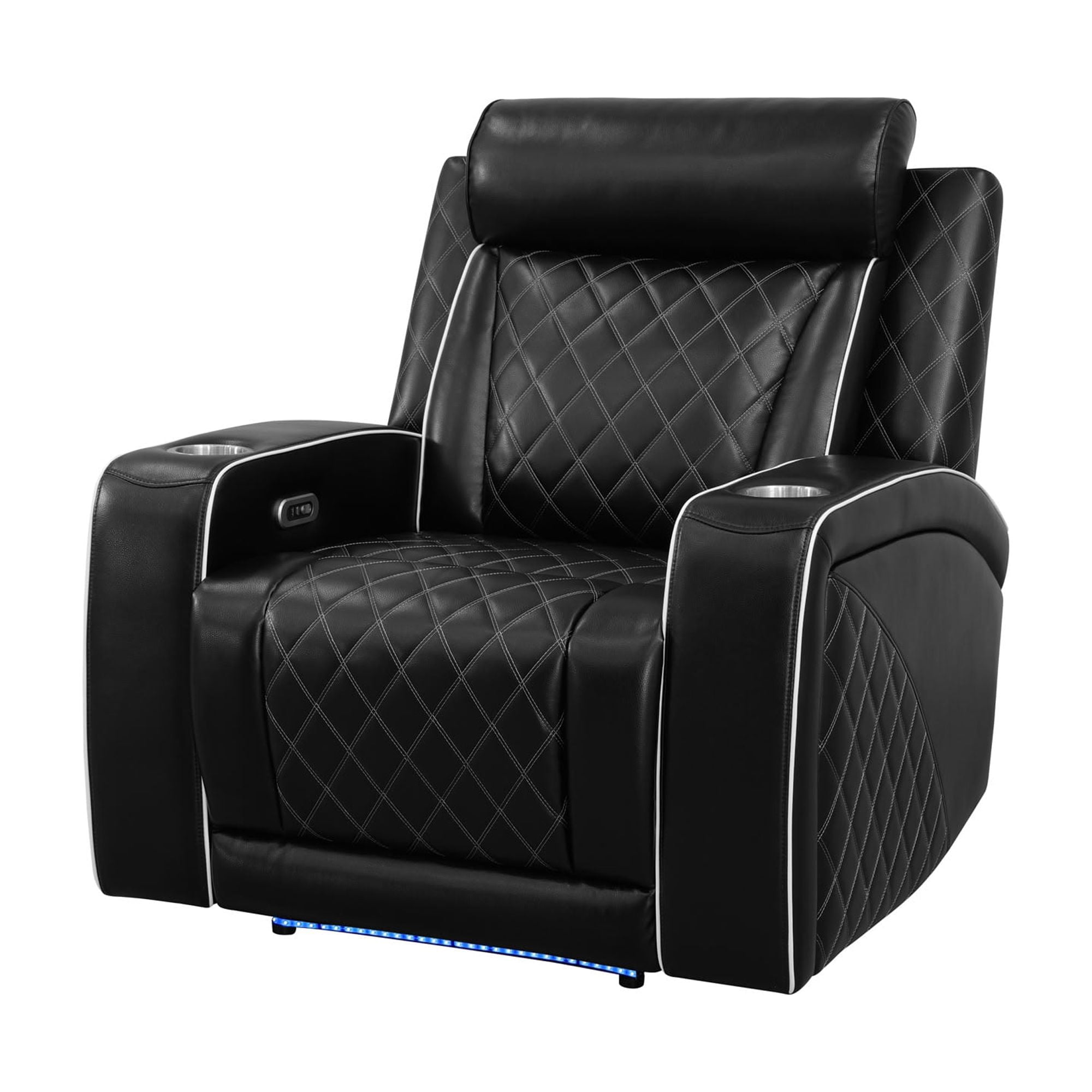 MAYEERTY Single Recliner Chair, Leather Recliner with LED Lights, USB Charger, Cup Holder & Reading Light, for Living Room, Home Theater